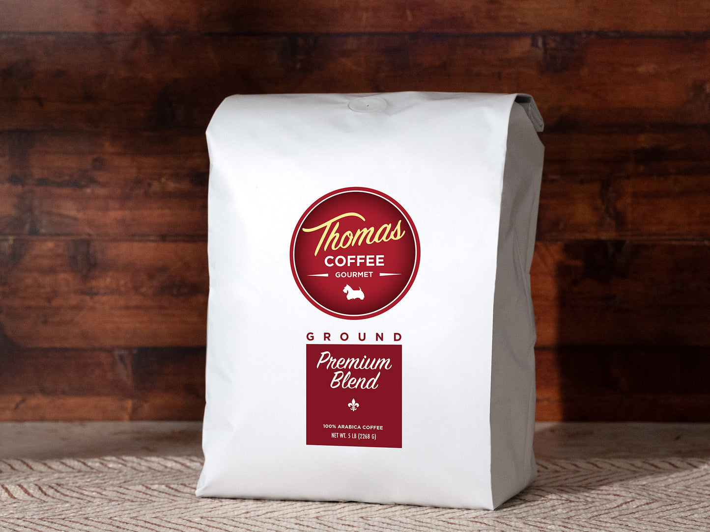 Thomas Coffee 5lb Ground Premium Blend Product Photo - Front of Bag