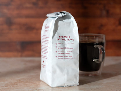Thomas Coffee 12 oz Product Photo - Brewing Instructions Side of Bag