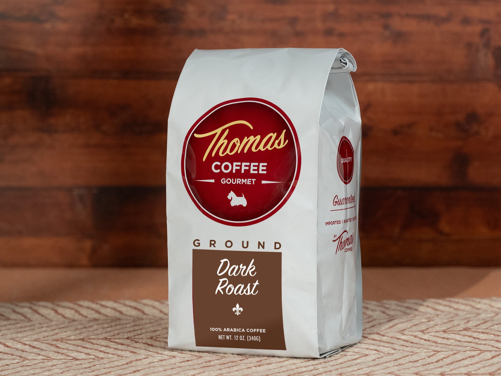Thomas Coffee 12 oz Ground Dark Roast Product Photo - Front of Bag